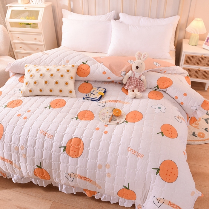 91家纺网 家纺一手货源 找家纺 甜之梦 2025新款全棉印花夹棉抗菌被套 心想事橙