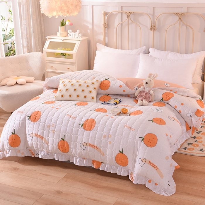 91家纺网 家纺一手货源 找家纺 甜之梦 2025新款全棉印花夹棉抗菌被套 心想事橙