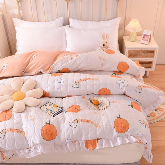 91家纺网 家纺一手货源 找家纺 甜之梦 2025新款全棉印花夹棉抗菌被套 心想事橙