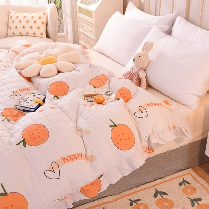 91家纺网 家纺一手货源 找家纺 甜之梦 2025新款全棉印花夹棉抗菌被套 心想事橙