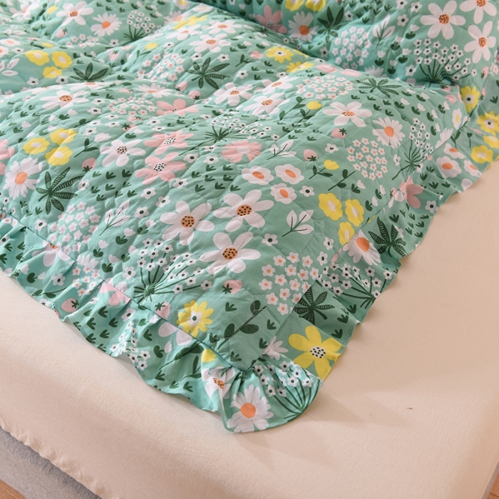 91家纺网 家纺一手货源 找家纺 甜之梦 2025新款全棉印花夹棉抗菌被套 雨霖铃绿