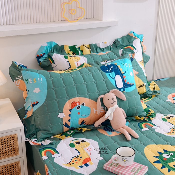 91家纺网 家纺一手货源 找家纺 甜之梦 2025新款全棉印花夹棉抗菌枕套 恐龙派对