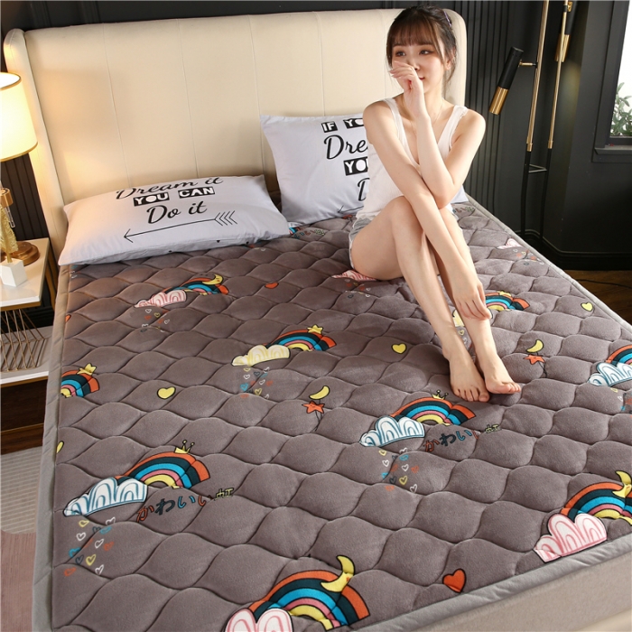 91家纺网 家纺一手货源 找家纺 东宇床垫 2022新款加厚微芙绒床垫 幸运彩虹