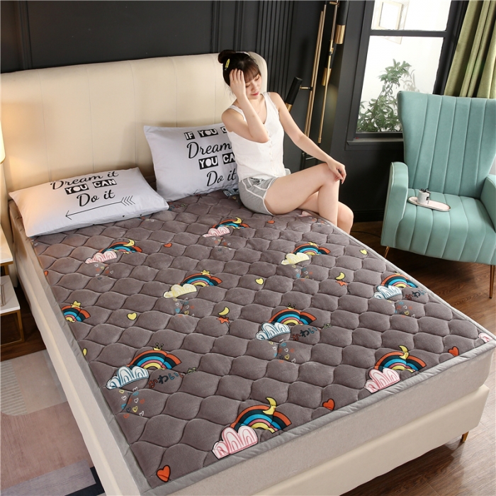91家纺网 家纺一手货源 找家纺 东宇床垫 2022新款加厚微芙绒床垫 幸运彩虹