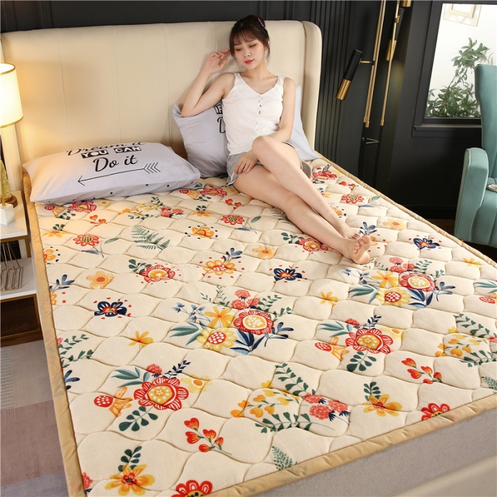 91家纺网 家纺一手货源 找家纺 东宇床垫 2022新款加厚微芙绒床垫 羞涩花开
