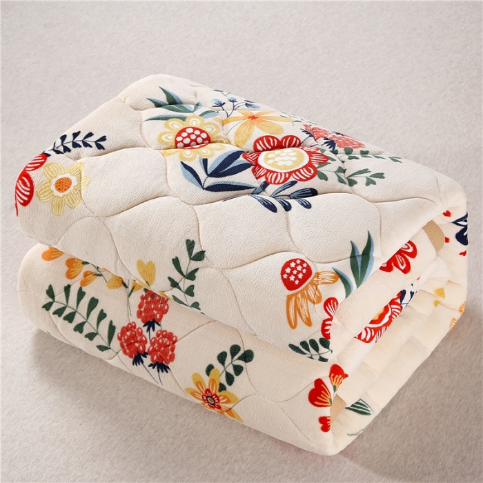 91家纺网 家纺一手货源 找家纺 东宇床垫 2022新款加厚微芙绒床垫 羞涩花开