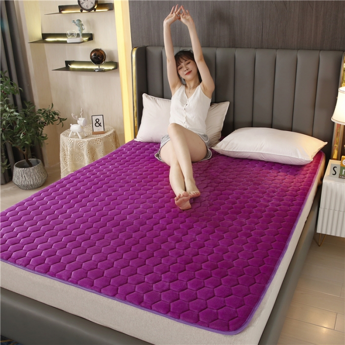 91家纺网 家纺一手货源 找家纺 东宇床垫 2022新款牛奶绒薄款床垫 神秘紫