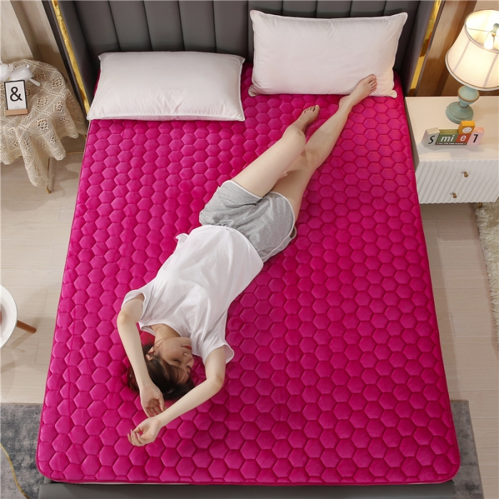 91家纺网 家纺一手货源 找家纺 东宇床垫 2022新款牛奶绒薄款床垫 胭脂红