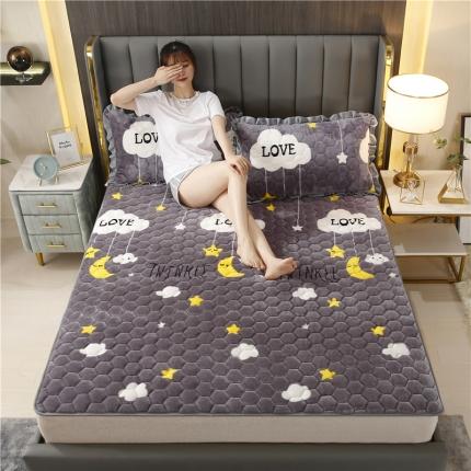 91家纺网 家纺一手货源 找家纺 东宇床垫 2022新款牛奶绒薄款床垫三件套  晚安