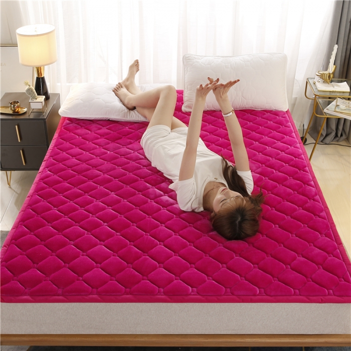 91家纺网 家纺一手货源 找家纺 东宇床垫 2022新款加厚牛奶绒床垫 胭脂红