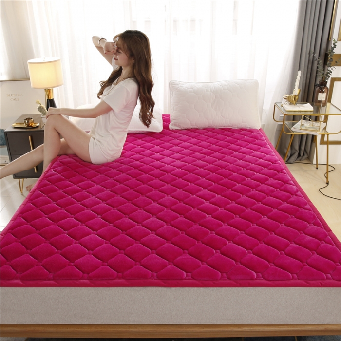 91家纺网 家纺一手货源 找家纺 东宇床垫 2022新款加厚牛奶绒床垫 胭脂红