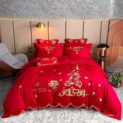 91家纺网 家纺一手货源 找家纺 千禧 2021新款13372全棉婚庆套件 天生一对