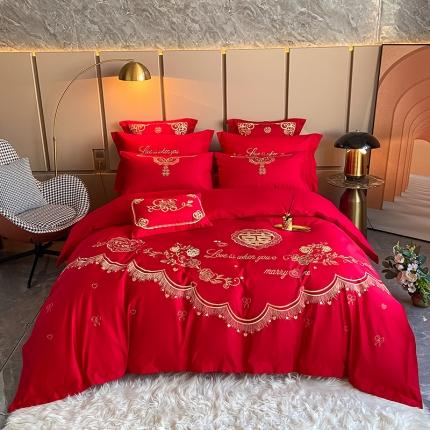 91家纺网 家纺一手货源 找家纺 千禧 2021新款13372全棉婚庆套件 为爱绽放