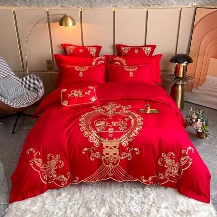 91家纺网 家纺一手货源 找家纺 千禧 2021新款13372全棉婚庆套件 喜上加喜