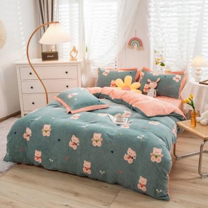 91家纺网 家纺一手货源 找家纺 仟网汇250g臻棉绒牛奶绒四件套高克重保暖直播爆款熊宝宝蓝