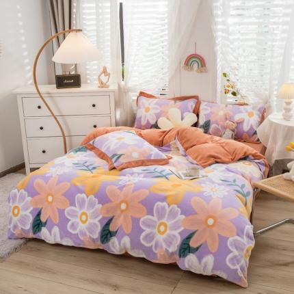 91家纺网 家纺一手货源 找家纺 仟网汇新款250g臻棉绒牛奶绒四件套高克重直播爆款樱桃花粉