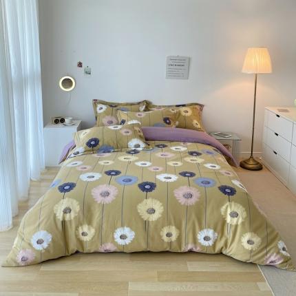 91家纺网 家纺一手货源 找家纺 希文家纺 2021新款全棉活性磨毛四件套 春霖-黄