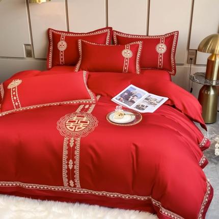 91家纺网 家纺一手货源 找家纺 （总）DC 2024新款60支全棉纯棉刺绣绣花婚庆四件套