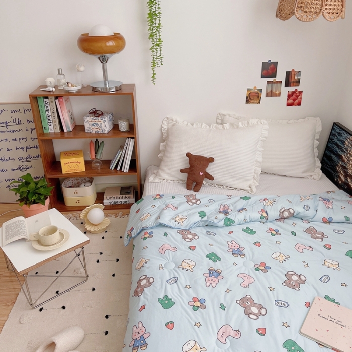 91家纺网 家纺一手货源 找家纺 星期八 2021新款大豆针织春秋被冬被动物园蓝