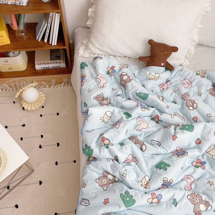 91家纺网 家纺一手货源 找家纺 星期八 2021新款大豆针织春秋被冬被动物园蓝