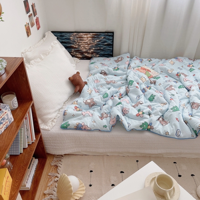 91家纺网 家纺一手货源 找家纺 星期八 2021新款大豆针织春秋被冬被动物园蓝