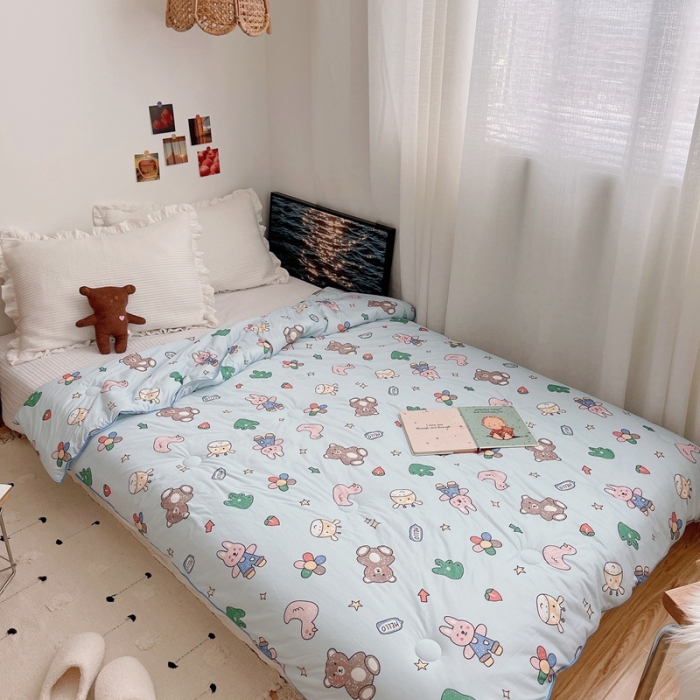 91家纺网 家纺一手货源 找家纺 星期八 2021新款大豆针织春秋被冬被动物园蓝