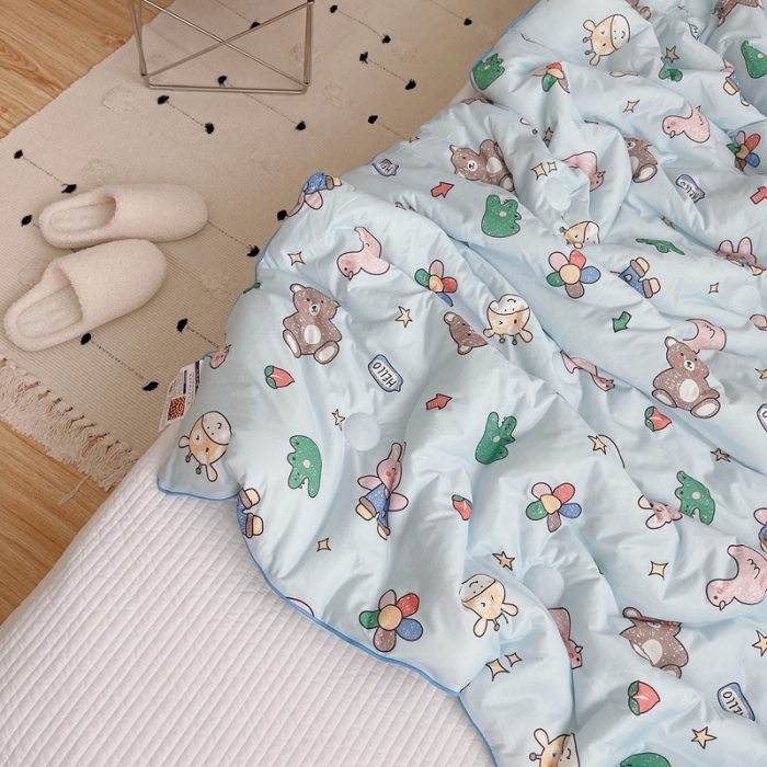 91家纺网 家纺一手货源 找家纺 星期八 2021新款大豆针织春秋被冬被动物园蓝