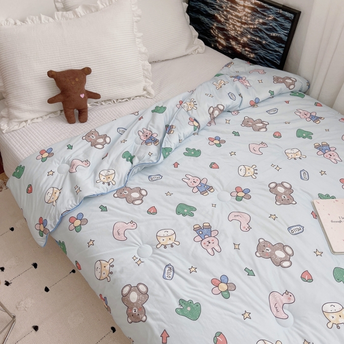 91家纺网 家纺一手货源 找家纺 星期八 2021新款大豆针织春秋被冬被动物园蓝