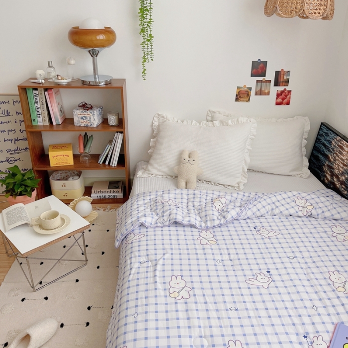 91家纺网 家纺一手货源 找家纺 星期八 2021新款大豆针织春秋被冬被蓝格小兔