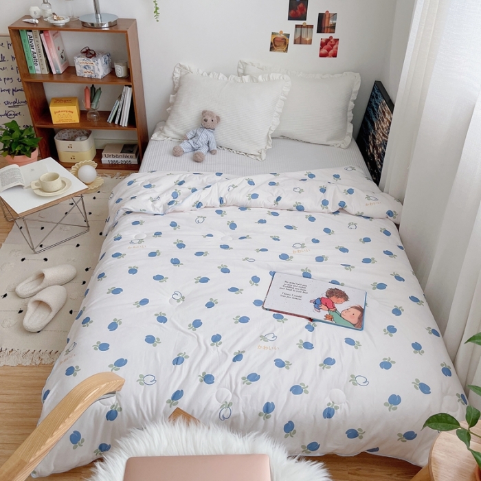 91家纺网 家纺一手货源 找家纺 星期八 2021新款大豆针织春秋被冬被蓝玫瑰