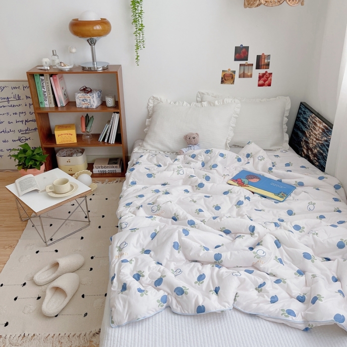 91家纺网 家纺一手货源 找家纺 星期八 2021新款大豆针织春秋被冬被蓝玫瑰