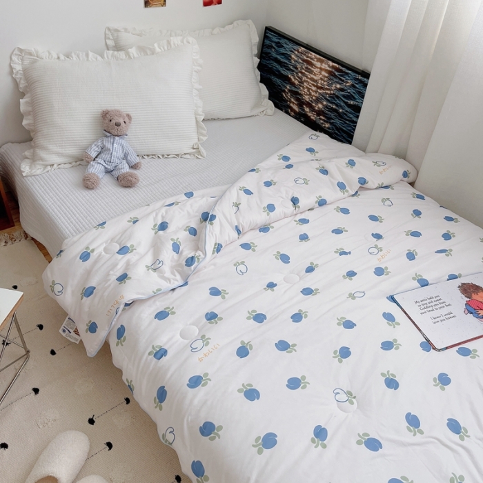 91家纺网 家纺一手货源 找家纺 星期八 2021新款大豆针织春秋被冬被蓝玫瑰