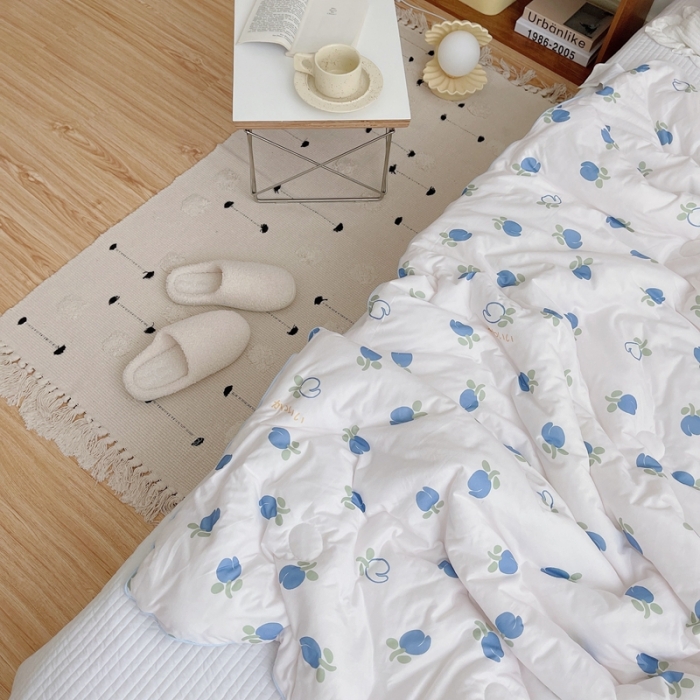 91家纺网 家纺一手货源 找家纺 星期八 2021新款大豆针织春秋被冬被蓝玫瑰