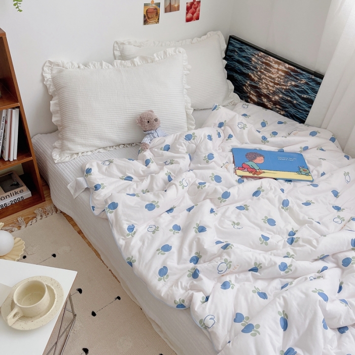 91家纺网 家纺一手货源 找家纺 星期八 2021新款大豆针织春秋被冬被蓝玫瑰