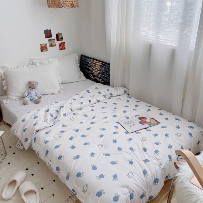 91家纺网 家纺一手货源 找家纺 星期八 2021新款大豆针织春秋被冬被蓝玫瑰