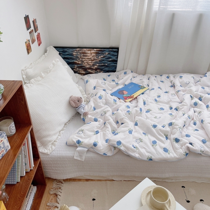 91家纺网 家纺一手货源 找家纺 星期八 2021新款大豆针织春秋被冬被蓝玫瑰