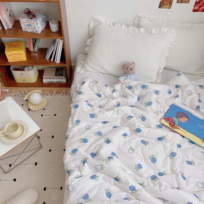 91家纺网 家纺一手货源 找家纺 星期八 2021新款大豆针织春秋被冬被蓝玫瑰