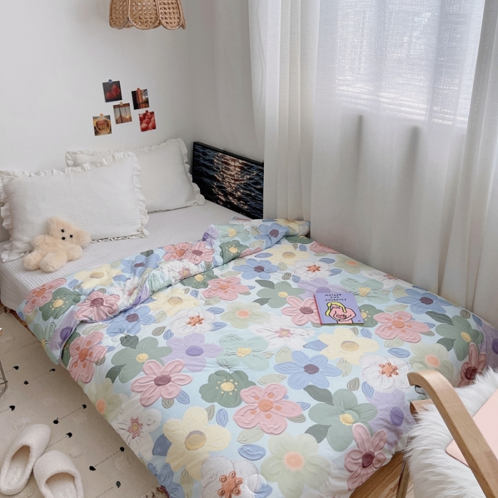 91家纺网 家纺一手货源 找家纺 星期八 2021新款大豆针织春秋被冬被奶油花