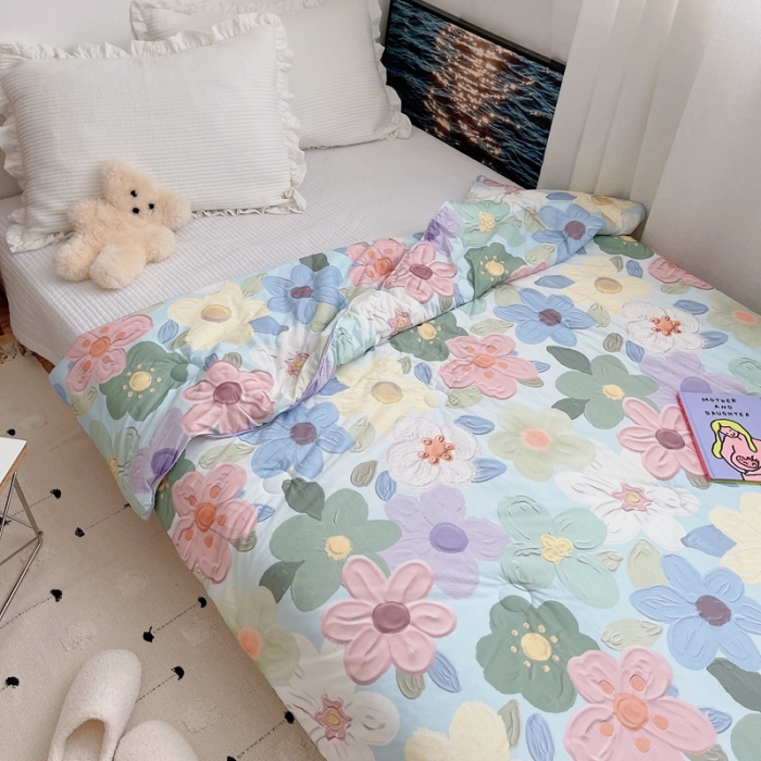 91家纺网 家纺一手货源 找家纺 星期八 2021新款大豆针织春秋被冬被奶油花