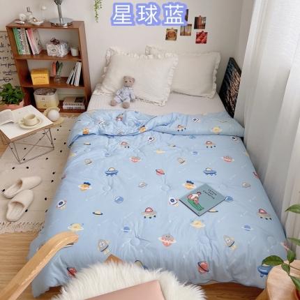 91家纺网 家纺一手货源 找家纺 星期八 2021新款大豆针织春秋被冬被星球蓝