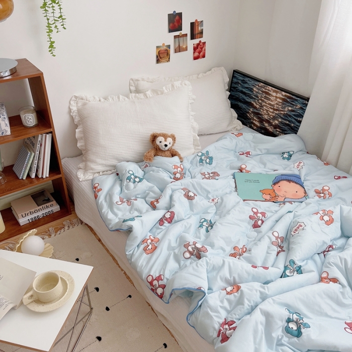 91家纺网 家纺一手货源 找家纺 星期八 2021新款大豆针织春秋被冬被小熊蓝