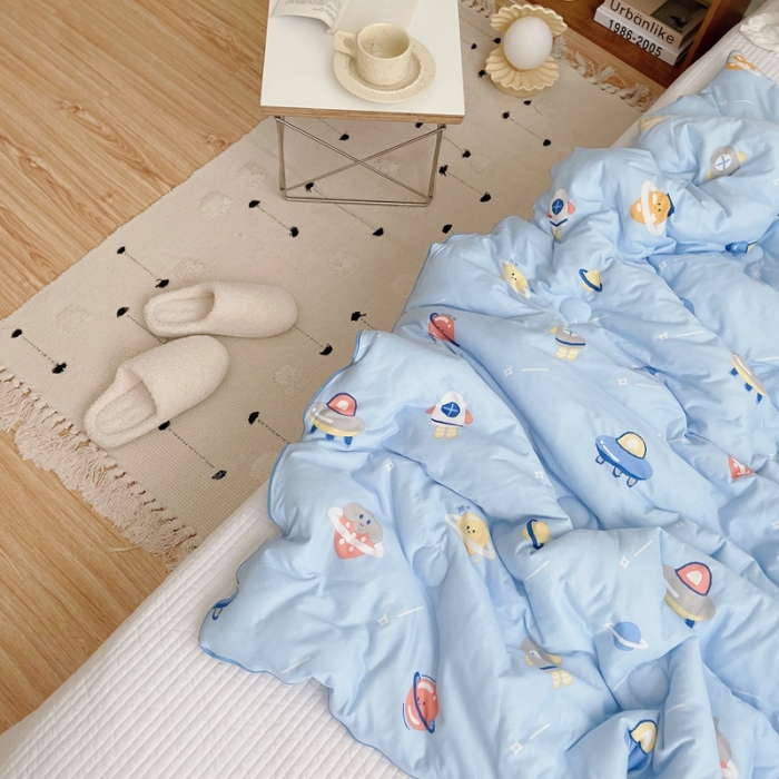 91家纺网 家纺一手货源 找家纺 星期八 2021新款大豆针织春秋被冬被星球蓝