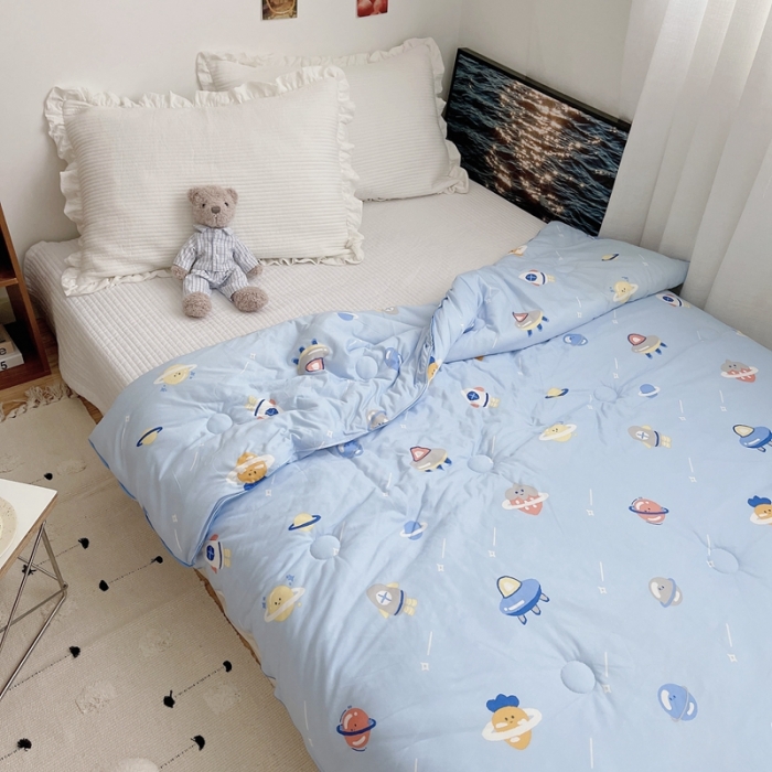 91家纺网 家纺一手货源 找家纺 星期八 2021新款大豆针织春秋被冬被星球蓝