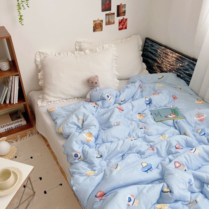 91家纺网 家纺一手货源 找家纺 星期八 2021新款大豆针织春秋被冬被星球蓝