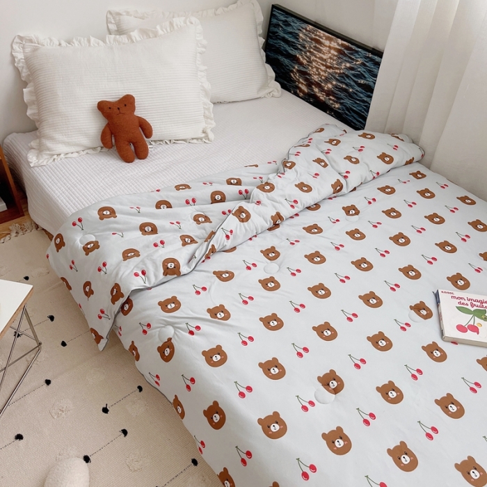 91家纺网 家纺一手货源 找家纺 星期八 2021新款大豆针织春秋被冬被樱桃熊浅蓝