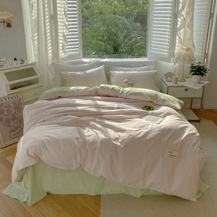 寐居 2021水洗色织全棉四件套 奶油玉+橄榄绿