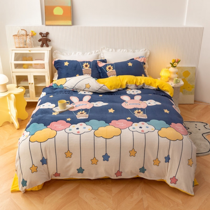 91家纺网 家纺一手货源 找家纺 梦家居 2021新品牛奶绒印花四件套 天空之旅