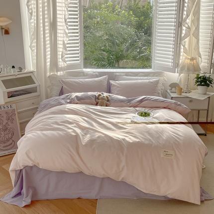 91家纺网 家纺一手货源 找家纺 寐居 2021水洗色织全棉四件套 奶油玉+香芋紫