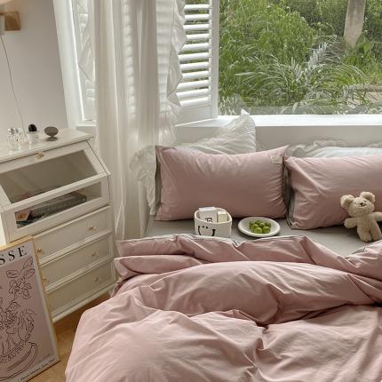 寐居 2021水洗色织全棉四件套 浅豆沙+浅灰