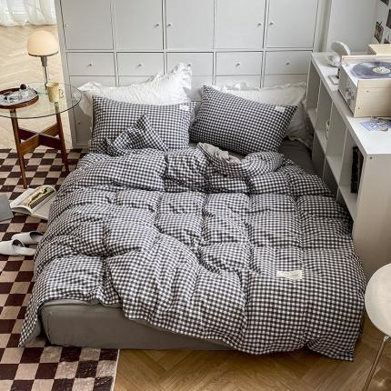 寐居 2021水洗色织全棉四件套 时尚灰格